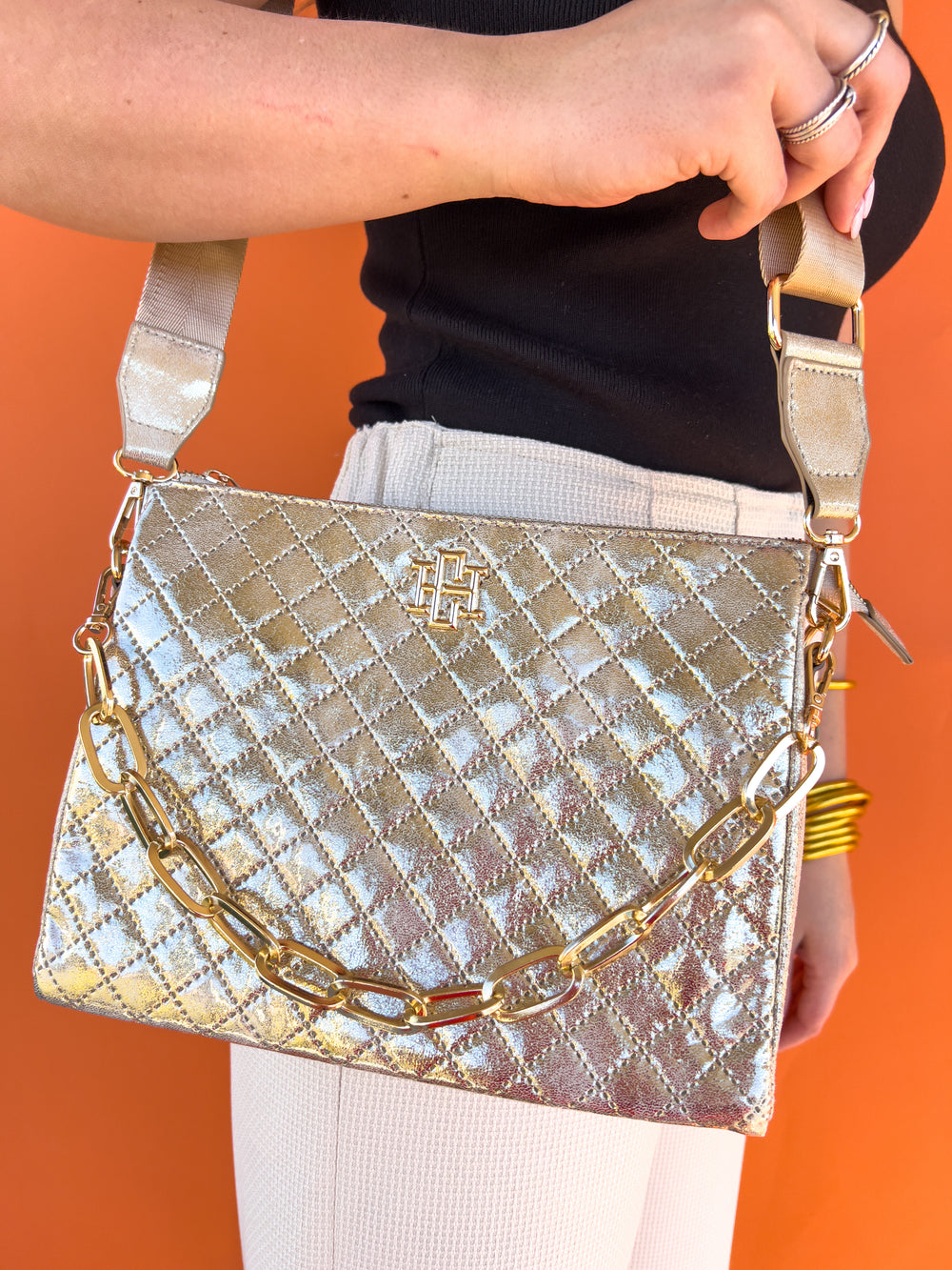 Caroline Hill | Ariana Quilted Crossbody - Champagne Pop