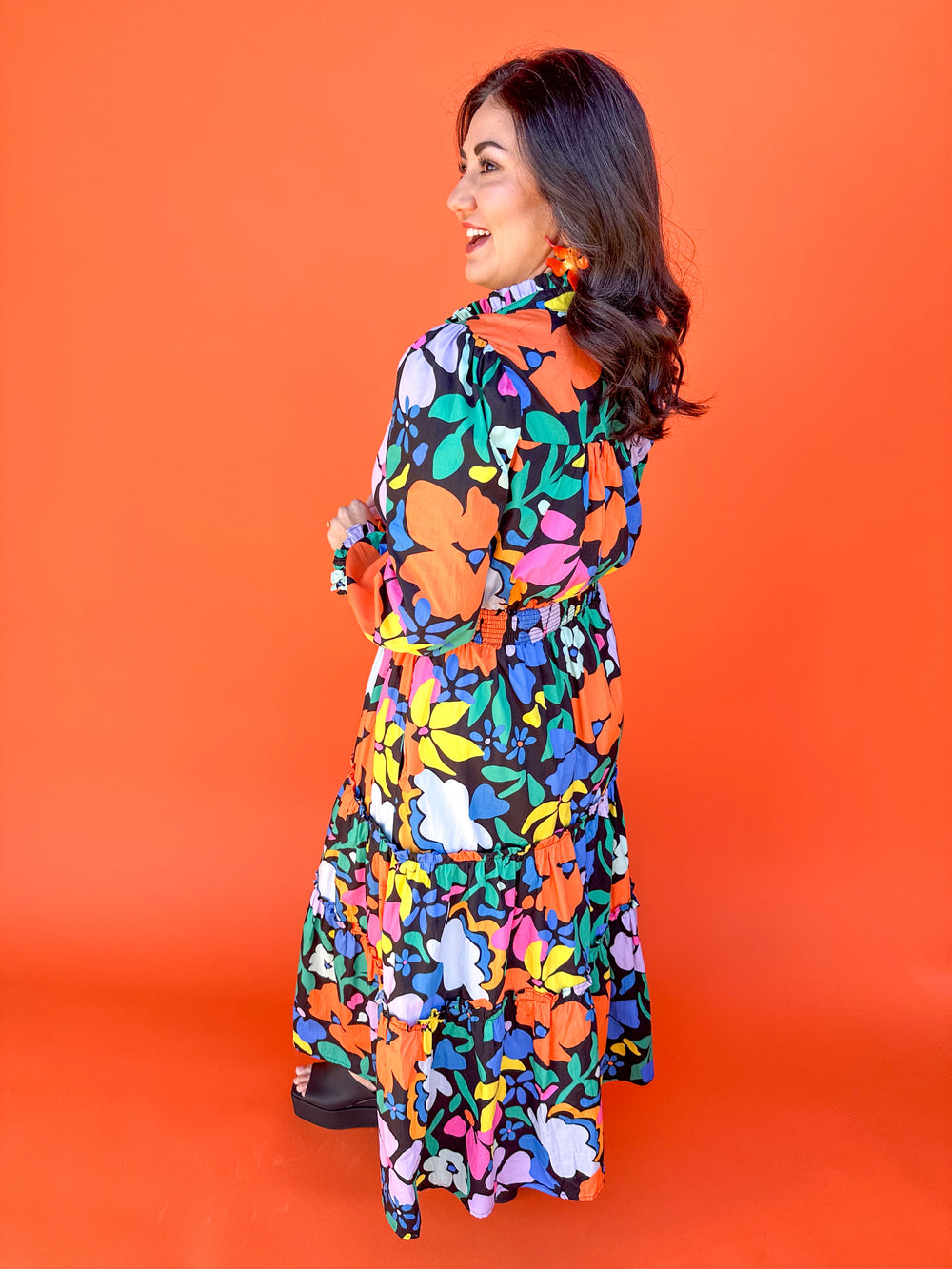 KARLIE | Large Floral Poplin Maxi Dress
