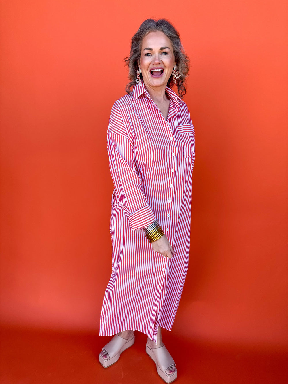 KARLIE | Stripe Poplin Pocket Maxi Shirt Dress