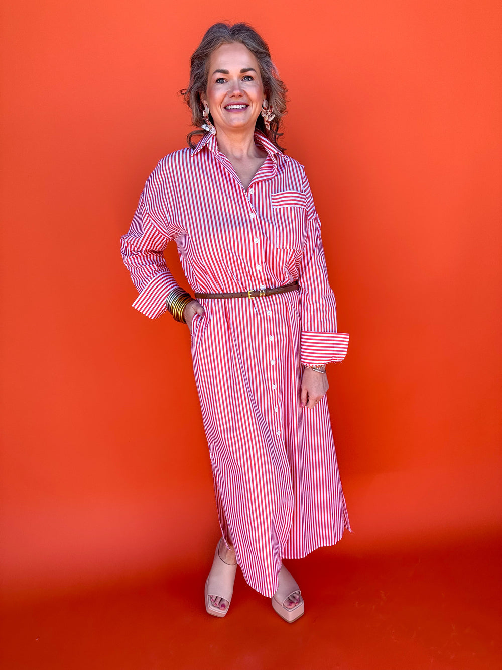 KARLIE | Stripe Poplin Pocket Maxi Shirt Dress