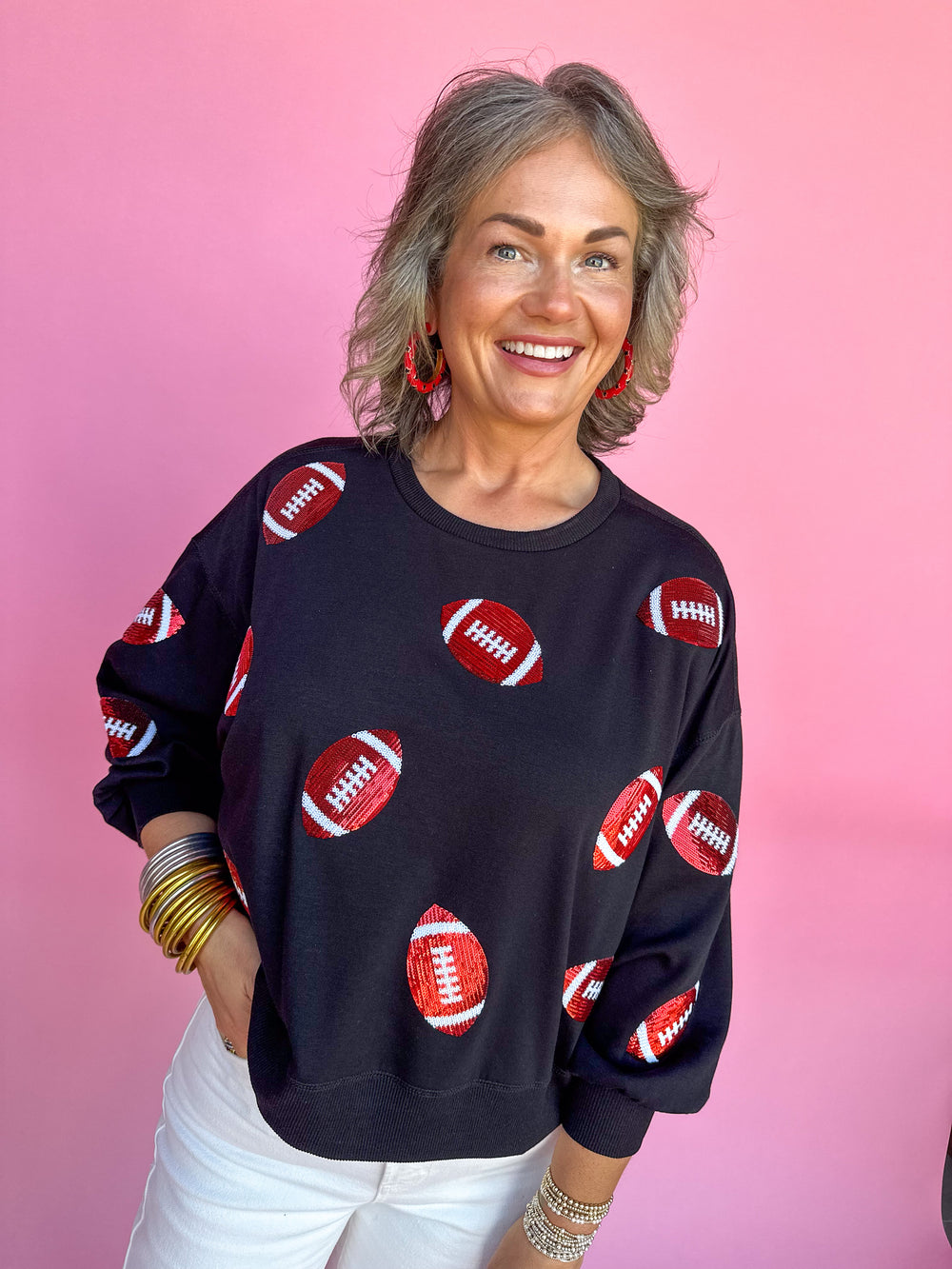 Mary Square | Millie Sweatshirt - Red & Black Footballs