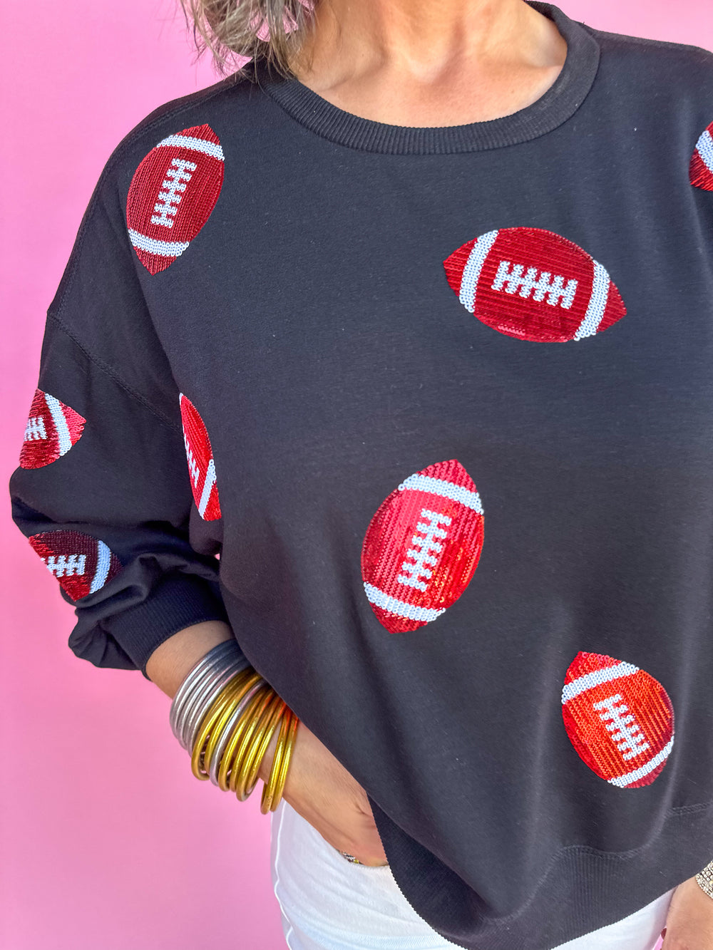 Mary Square | Millie Sweatshirt - Red & Black Footballs