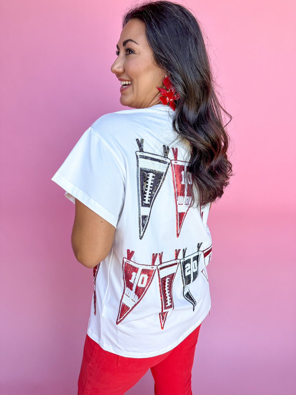 QUEEN OF SPARKLES | Black & Red Football Pennant Tee