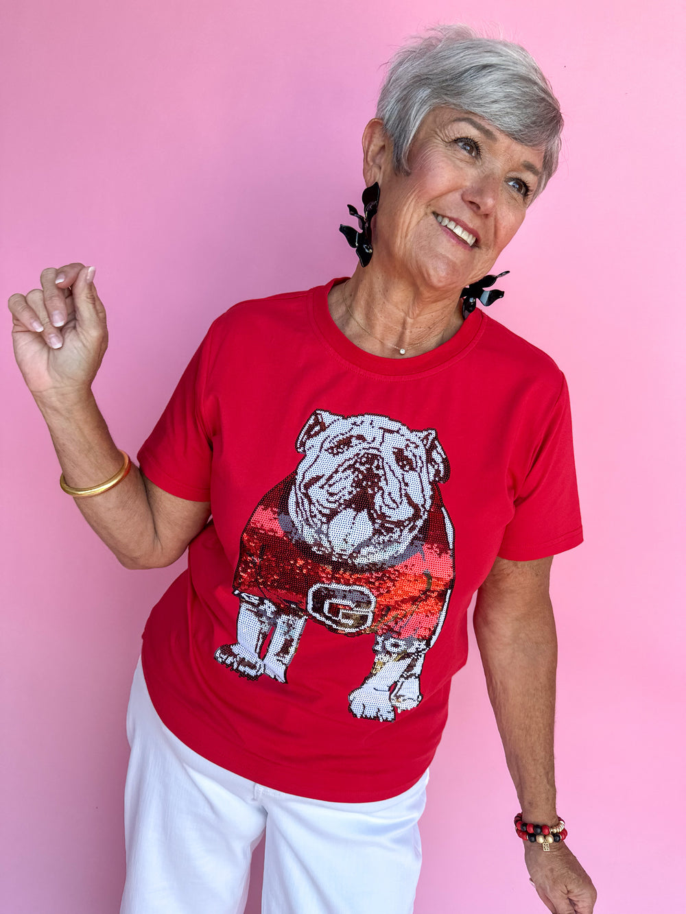 Stewart Simmons | Standing Bulldog Sequin Tee