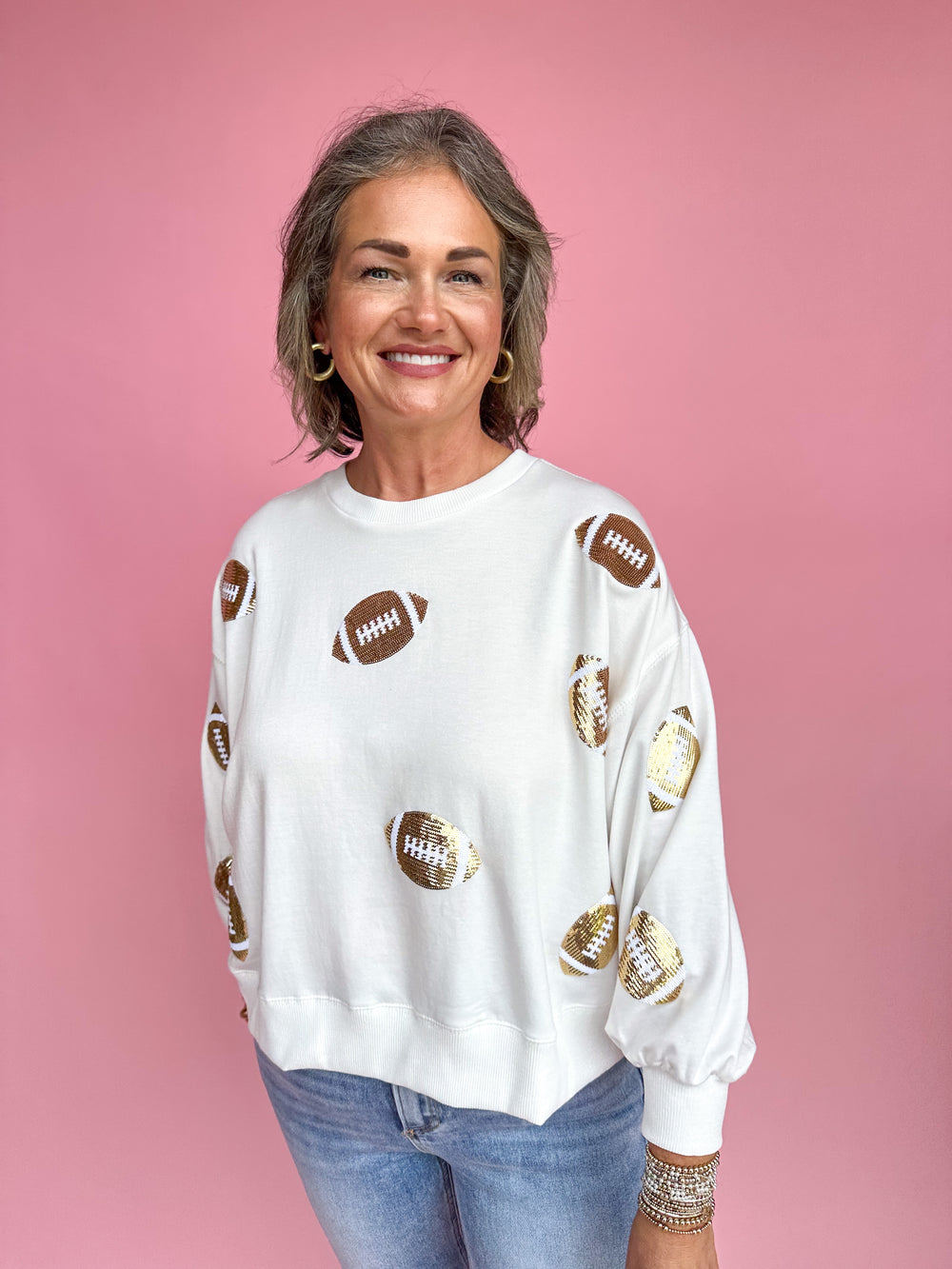 Mary Square | Millie Sweatshirt - Gold Footballs