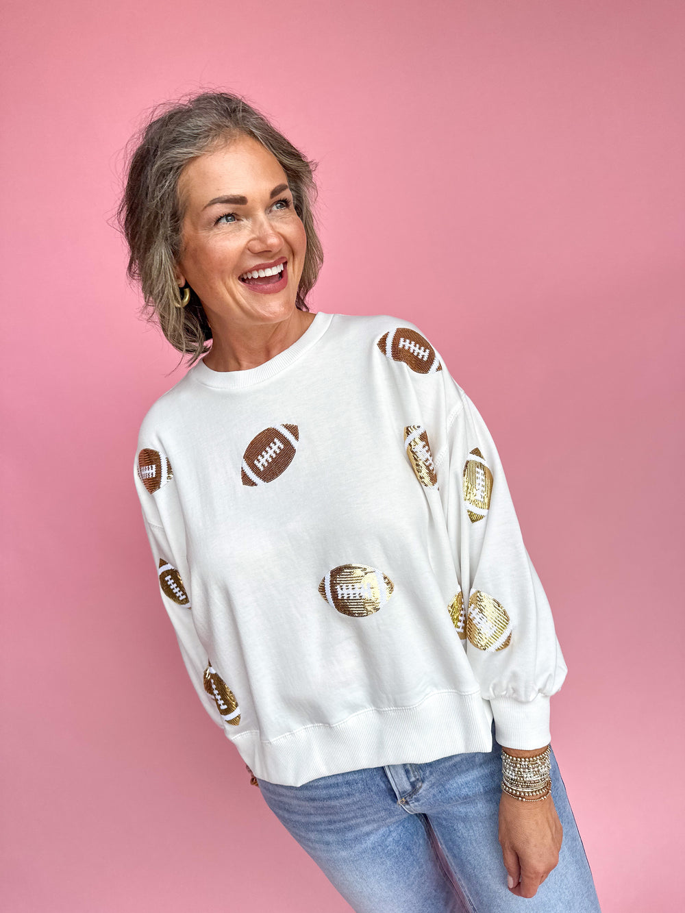 Mary Square | Millie Sweatshirt - Gold Footballs