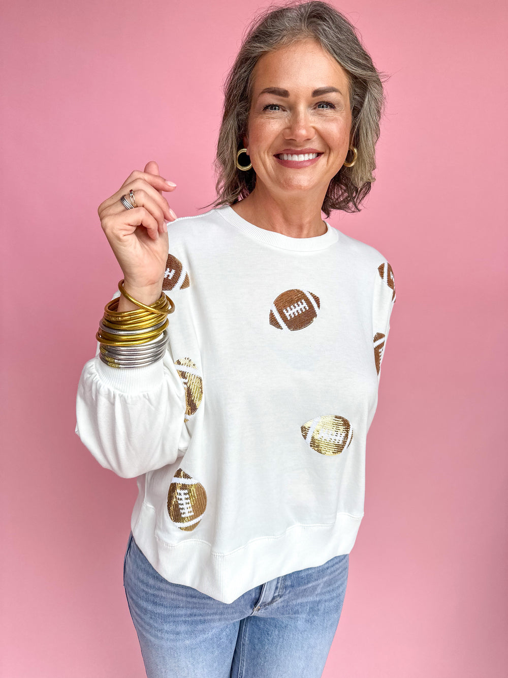 Mary Square | Millie Sweatshirt - Gold Footballs