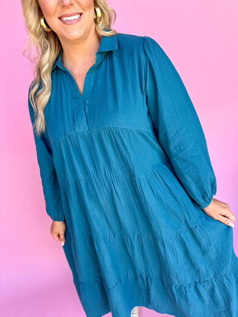 Feelings Of Fall Dress - Teal