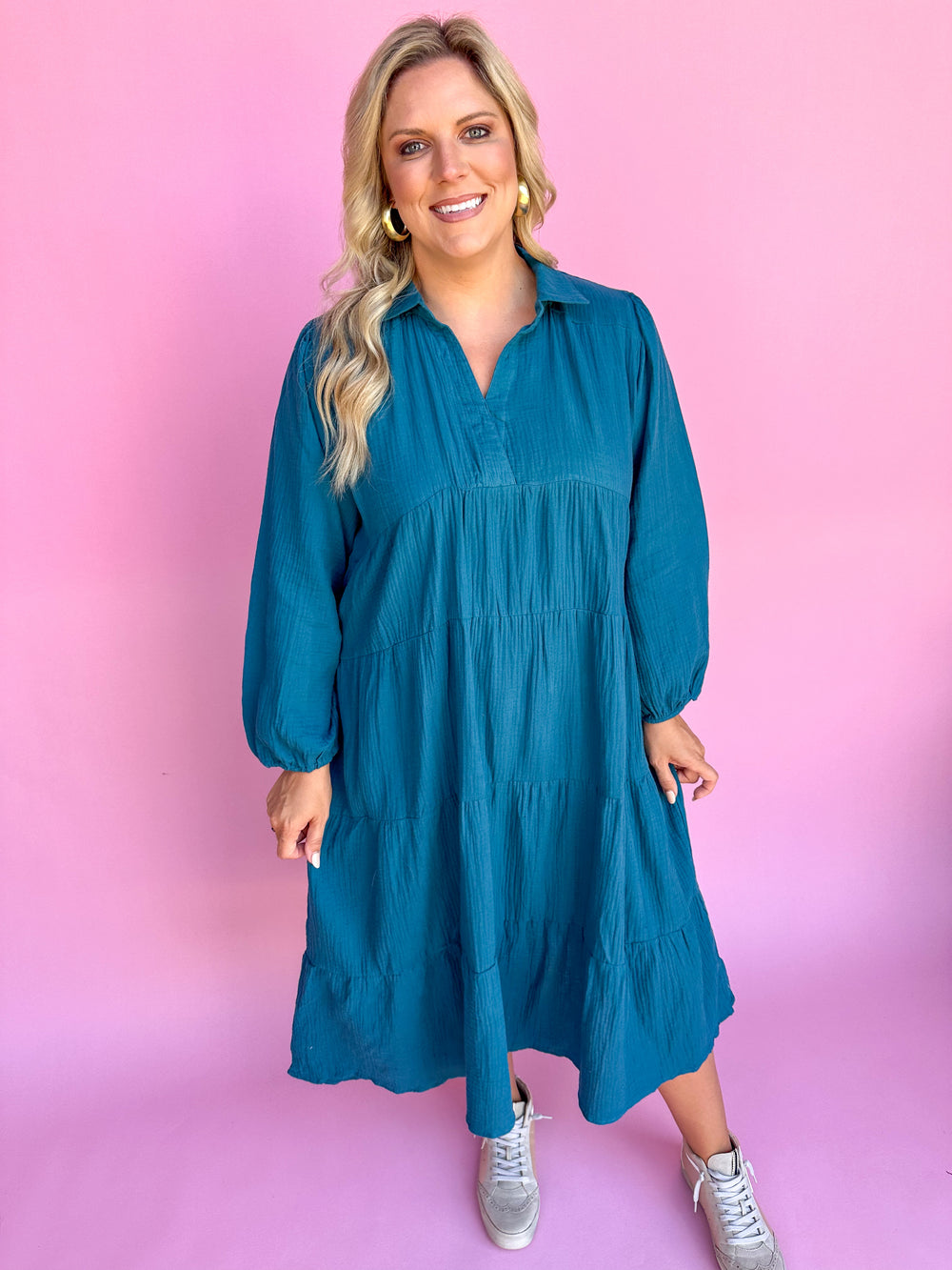 Feelings Of Fall Dress - Teal