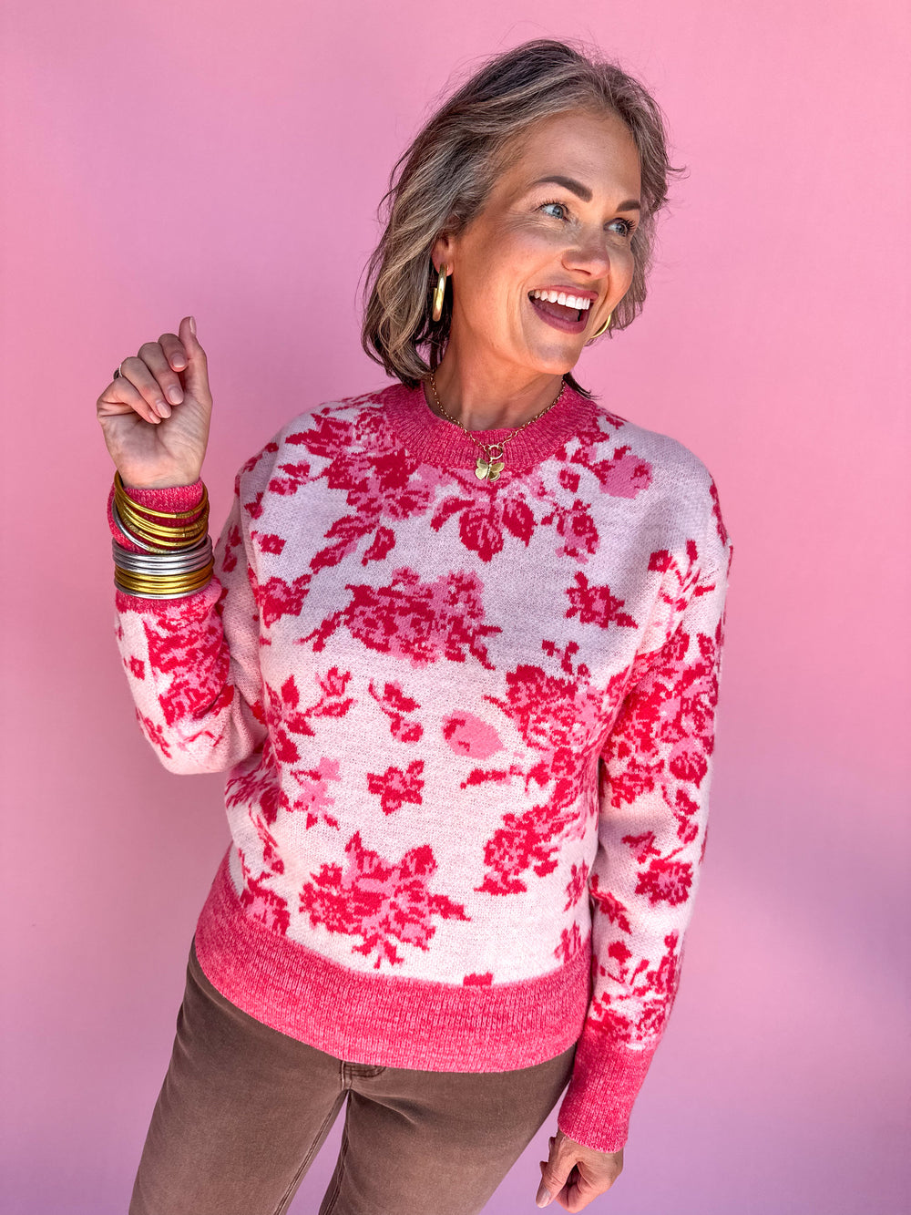 Floral Frenzy Sweater - Pink