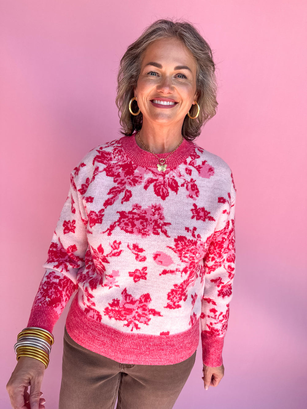 Floral Frenzy Sweater - Pink