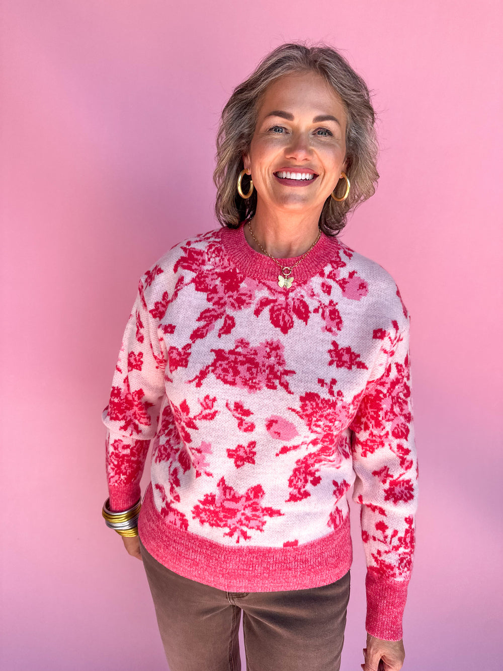 Floral Frenzy Sweater - Pink