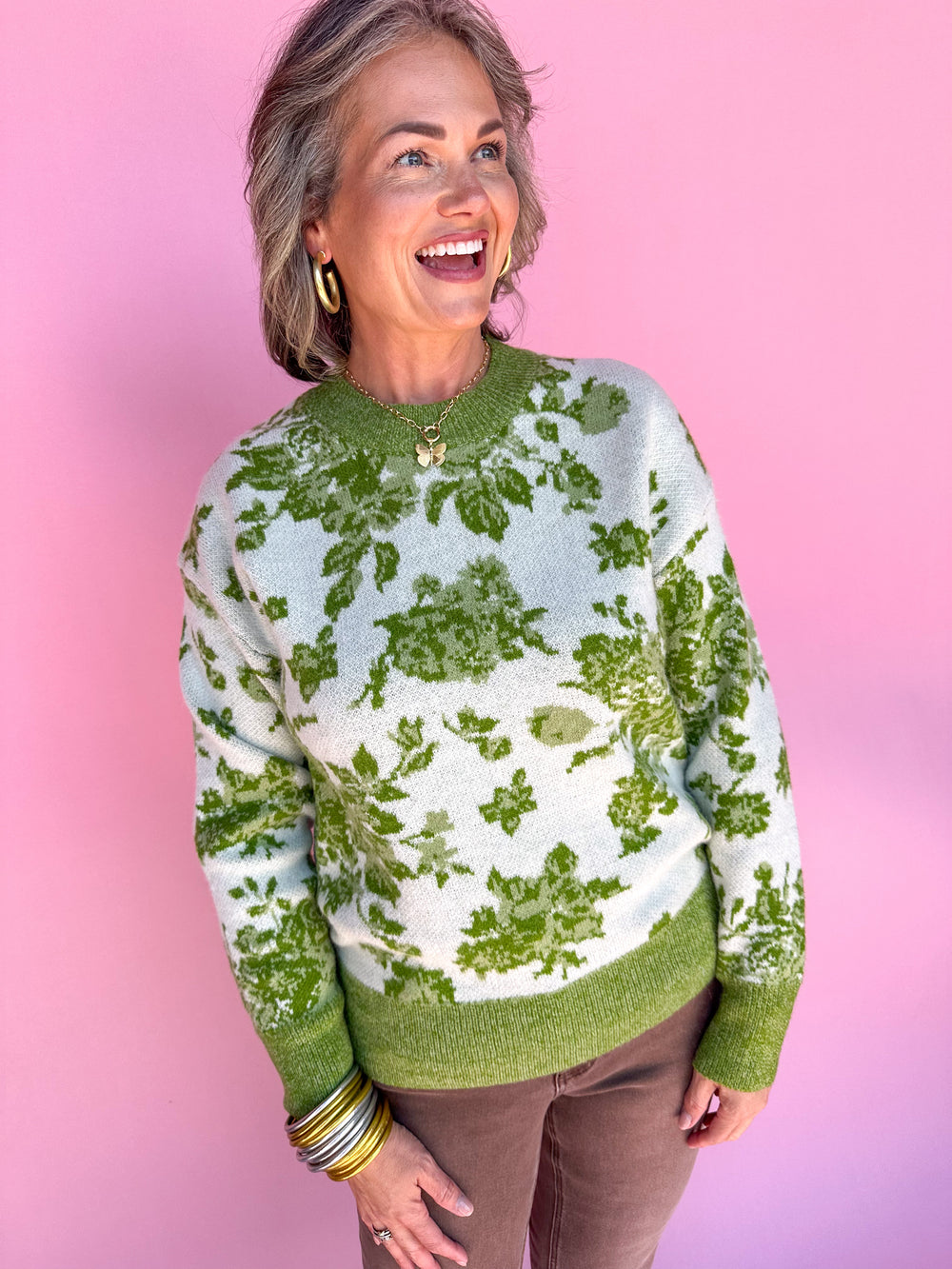 Floral Frenzy Sweater - Green