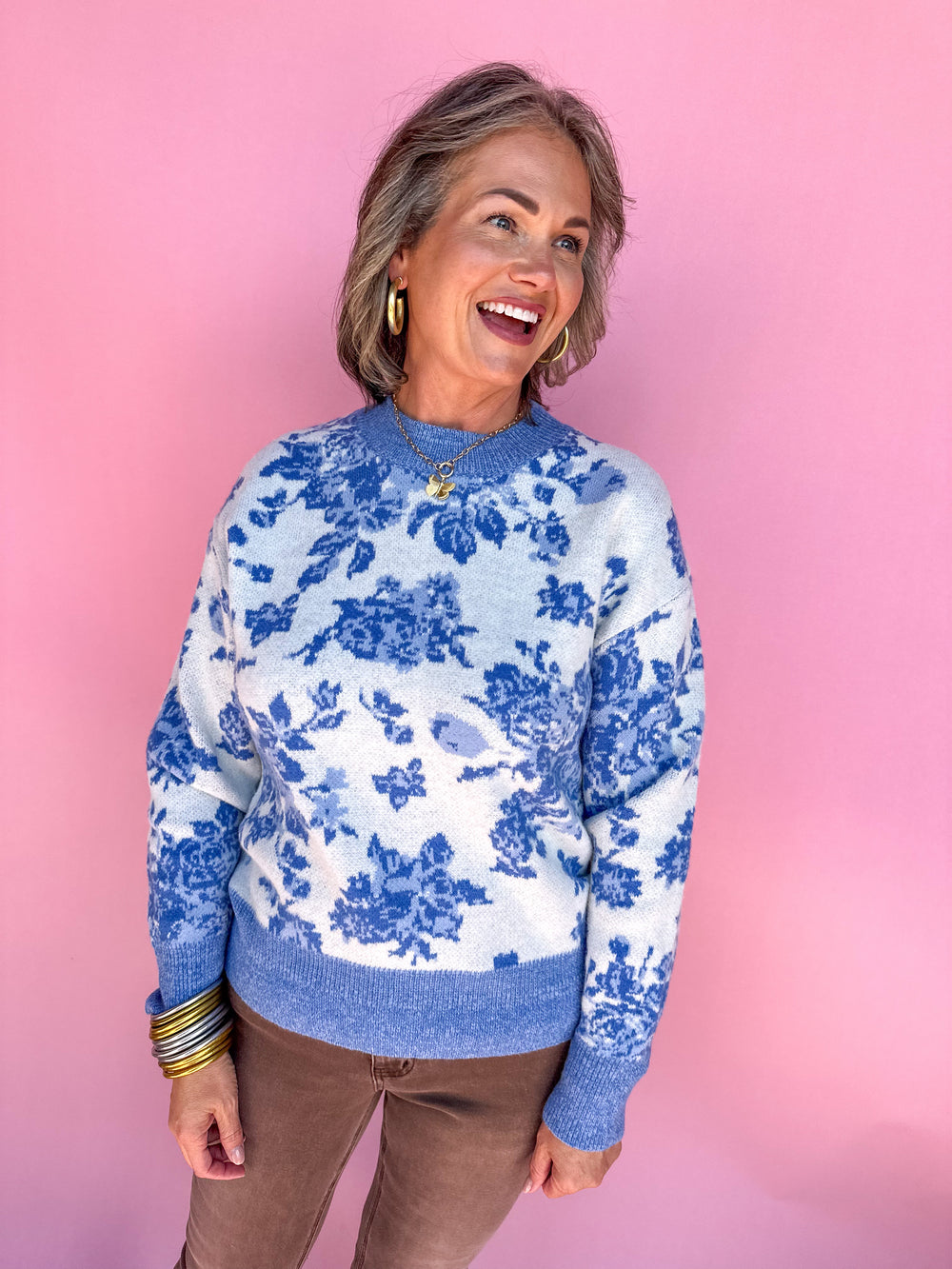 Floral Frenzy Sweater - Blue