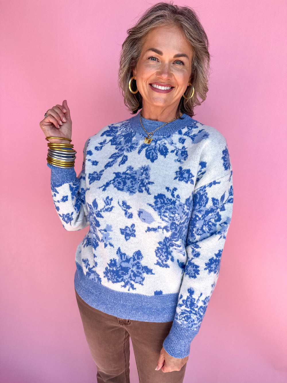 Floral Frenzy Sweater - Blue