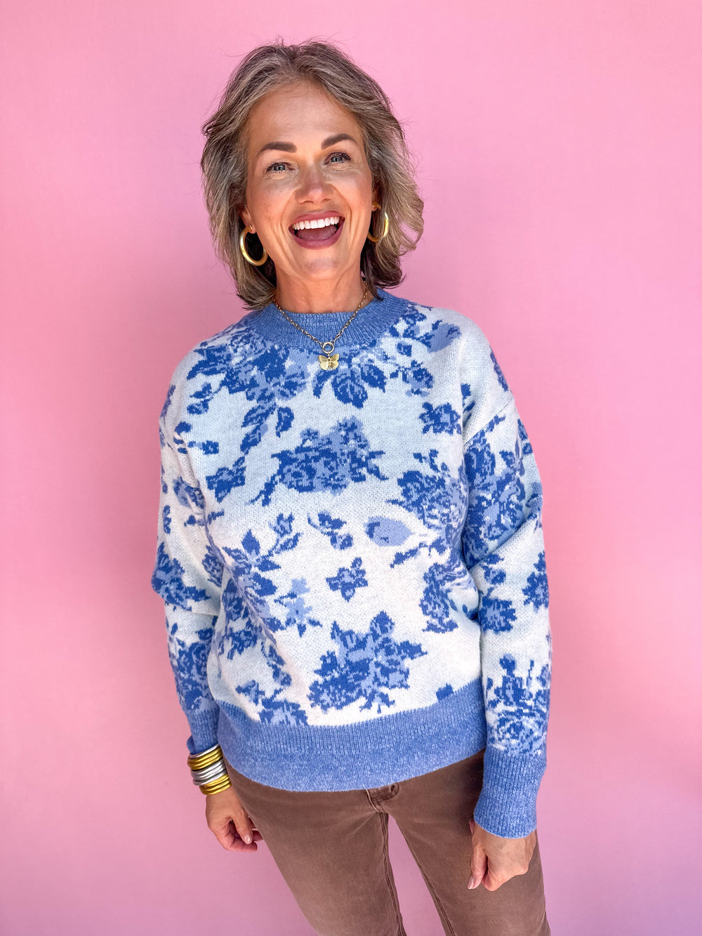 Floral Frenzy Sweater - Blue