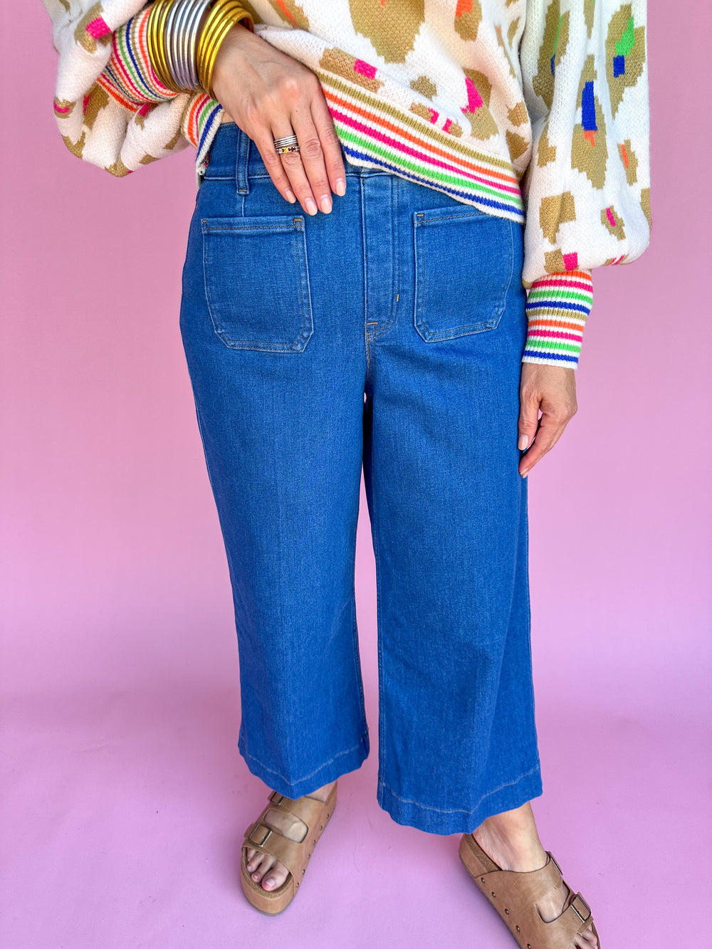 SPANX | Cropped Wide Leg Jeans - Washed Blue