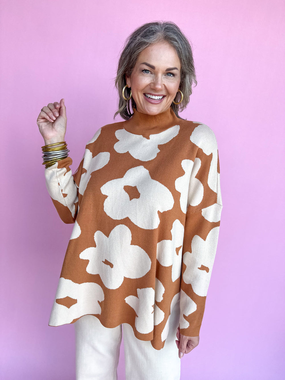 Funky Florals Sweater - Toffee