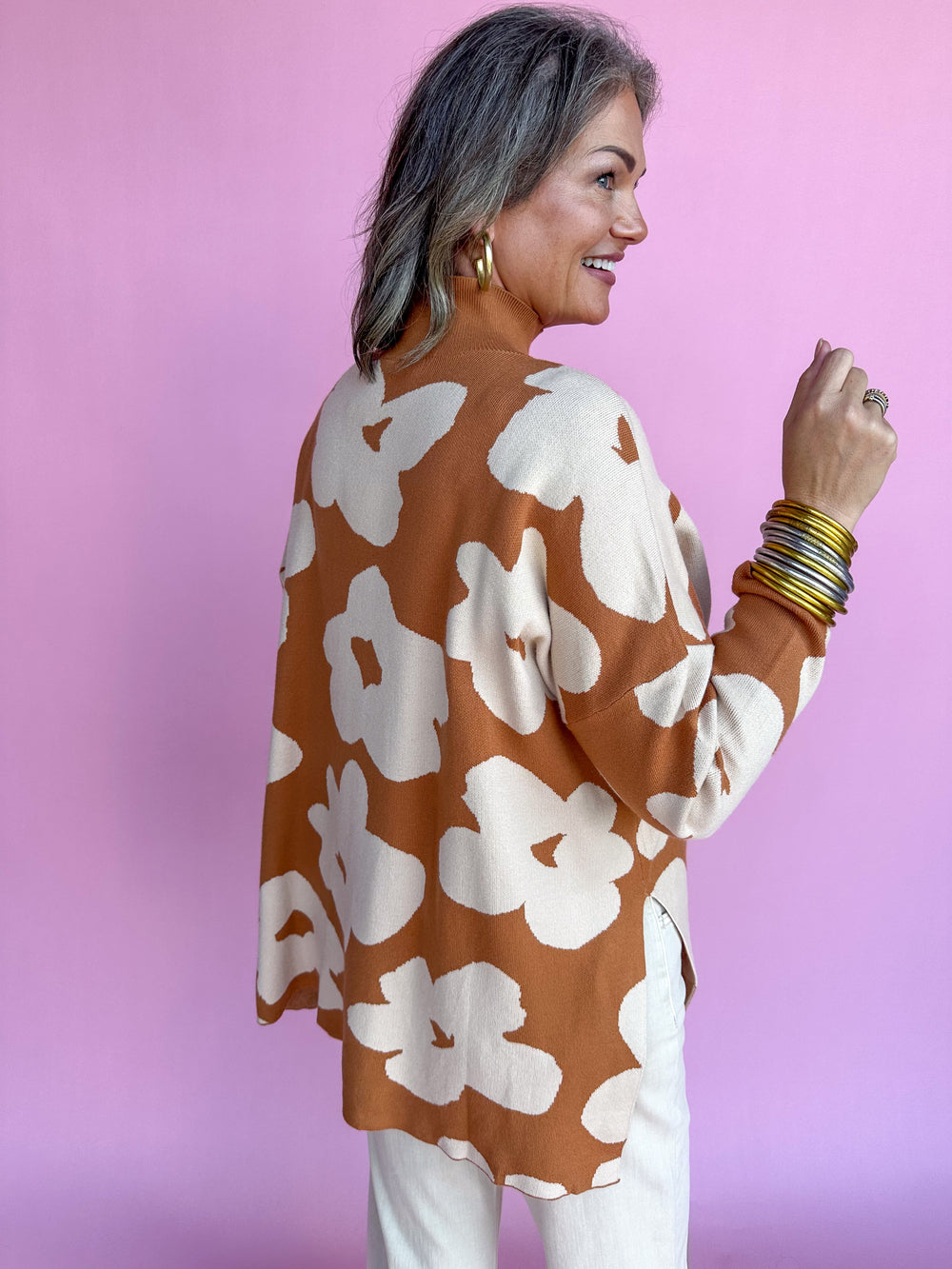 Funky Florals Sweater - Toffee