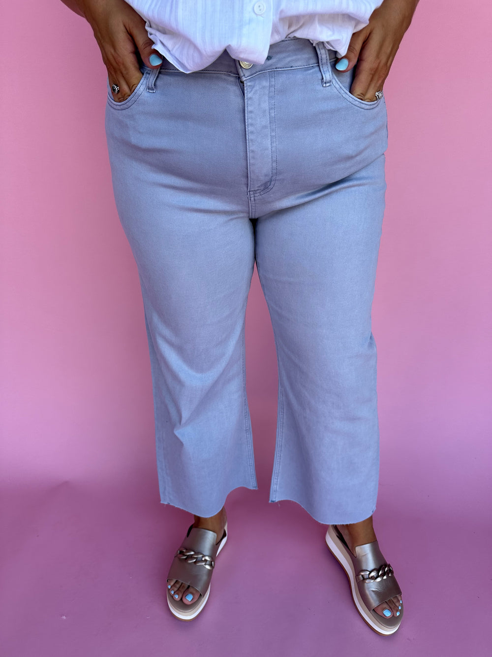 VERVET | High Rise Crop Wide Leg - Gray Dawn