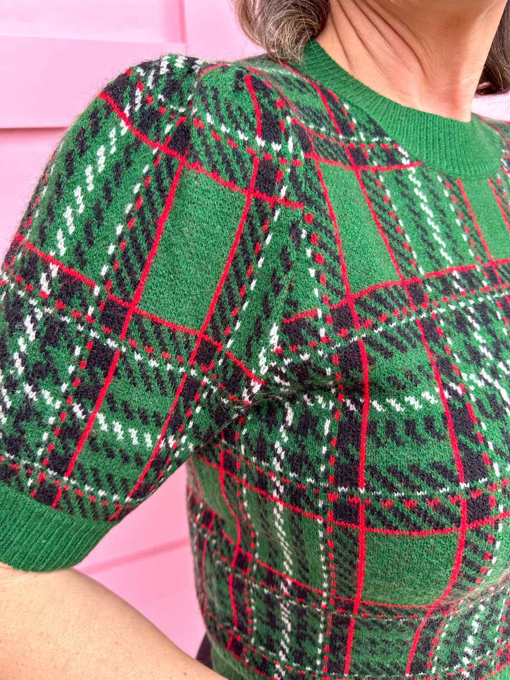 Plaid Posh Puff Top - Pine