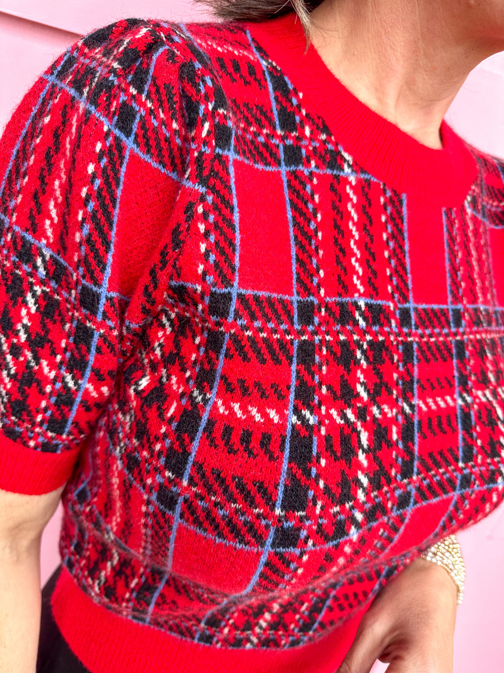 Plaid Posh Puff Top - Red