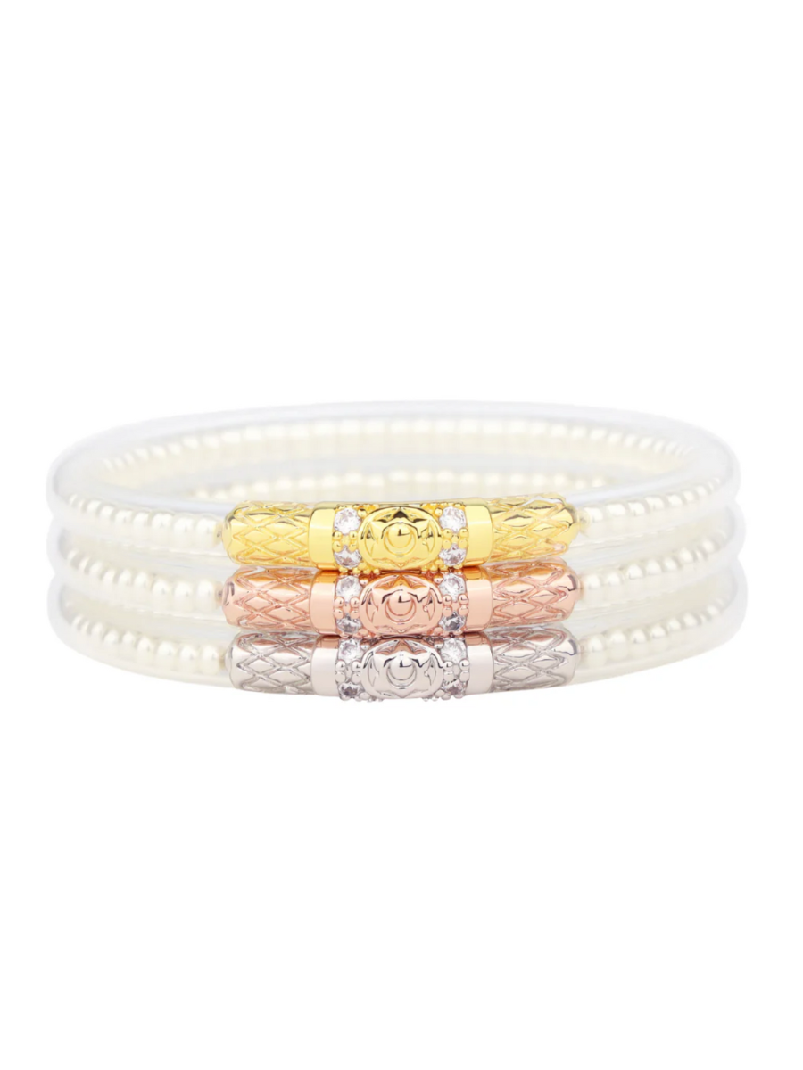 BuDhaGirl Three Queens All Weather Bangles White Pearl Jincy's Gift