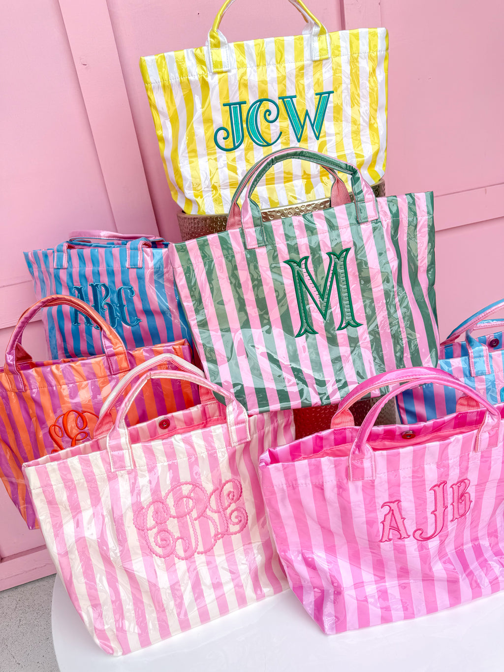 Cabana Striped Monogram Tote