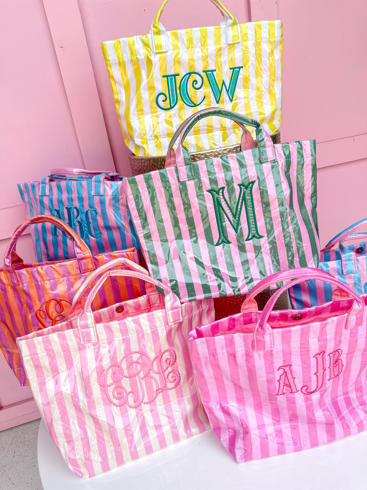 Cabana Striped Monogram Tote