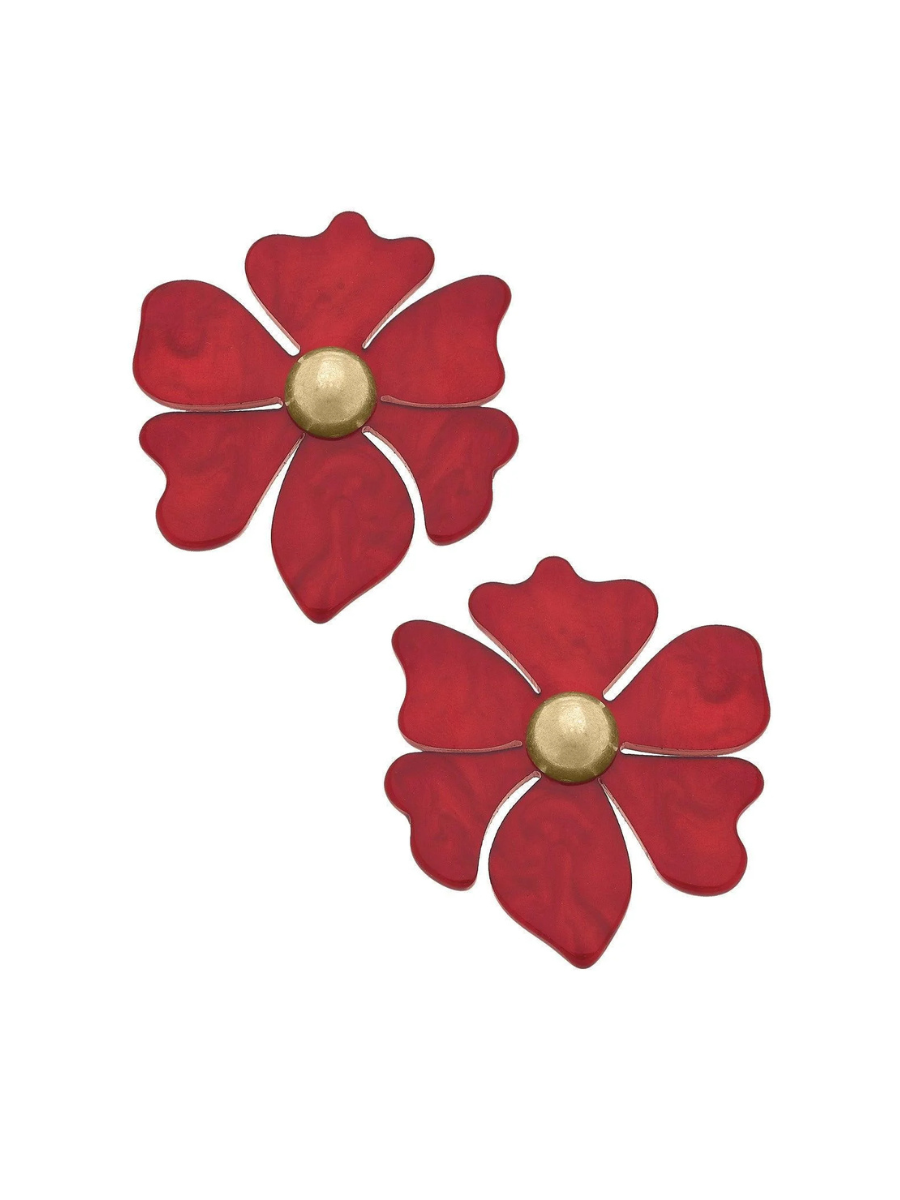 Canvas | Sophie Marbled Resin Flower Earrings - Rusty Red