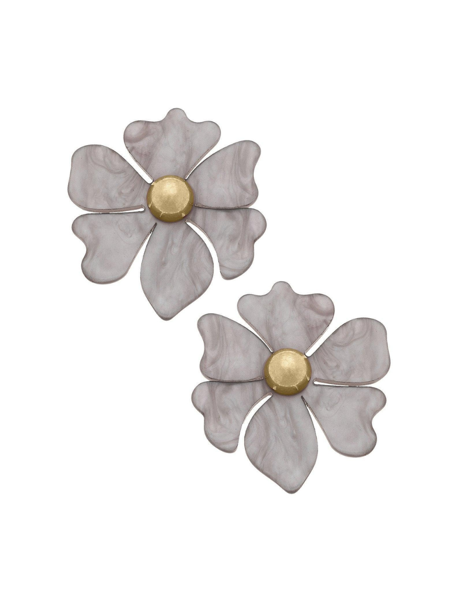 Canvas | Sophie Marbled Resin Flower Earrings - Grey