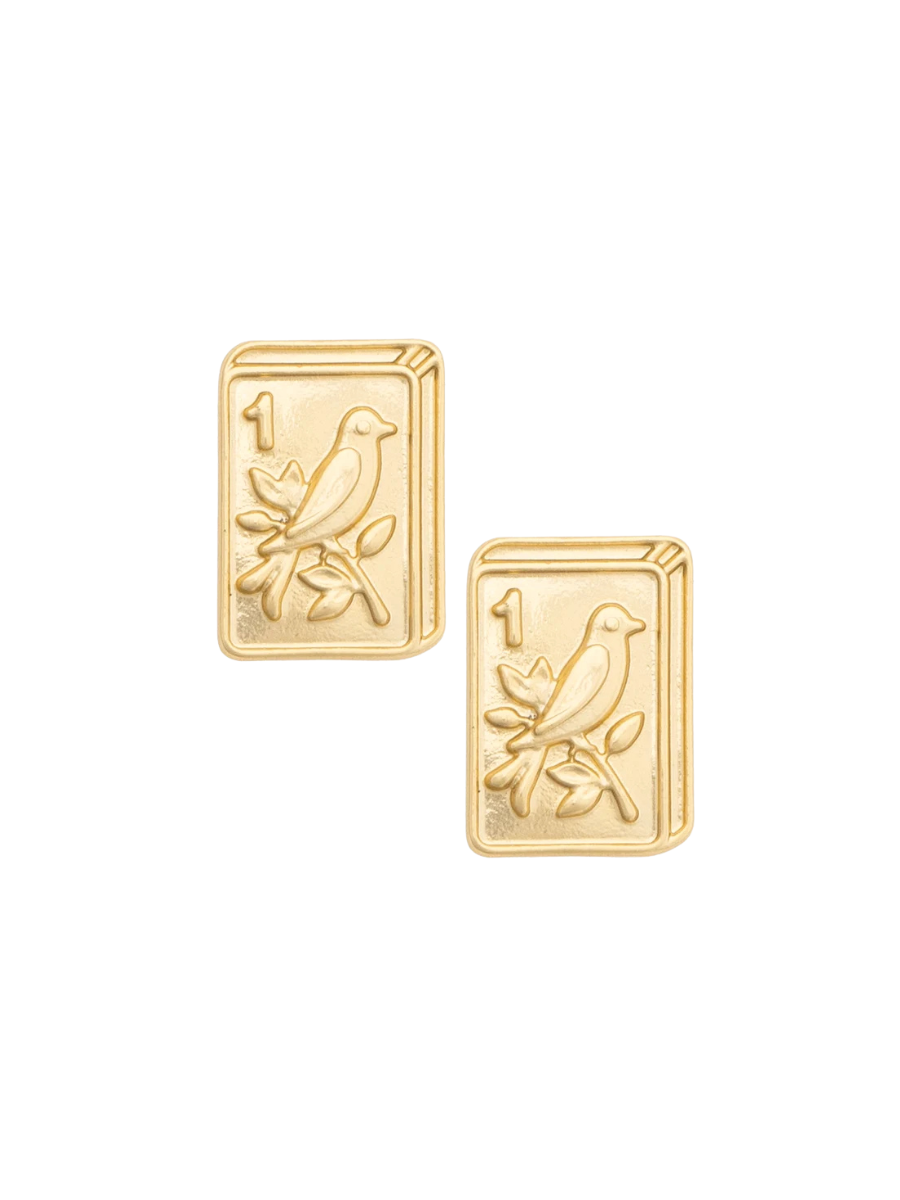 Canvas | Bird Bam 24K Plated Tile Stud Earrings