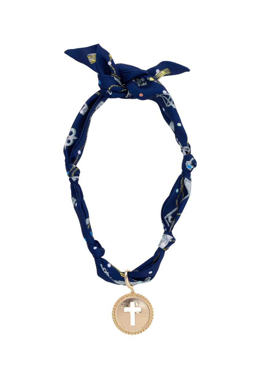 Elodie Cross Scarf Necklace - Navy/Seafoam
