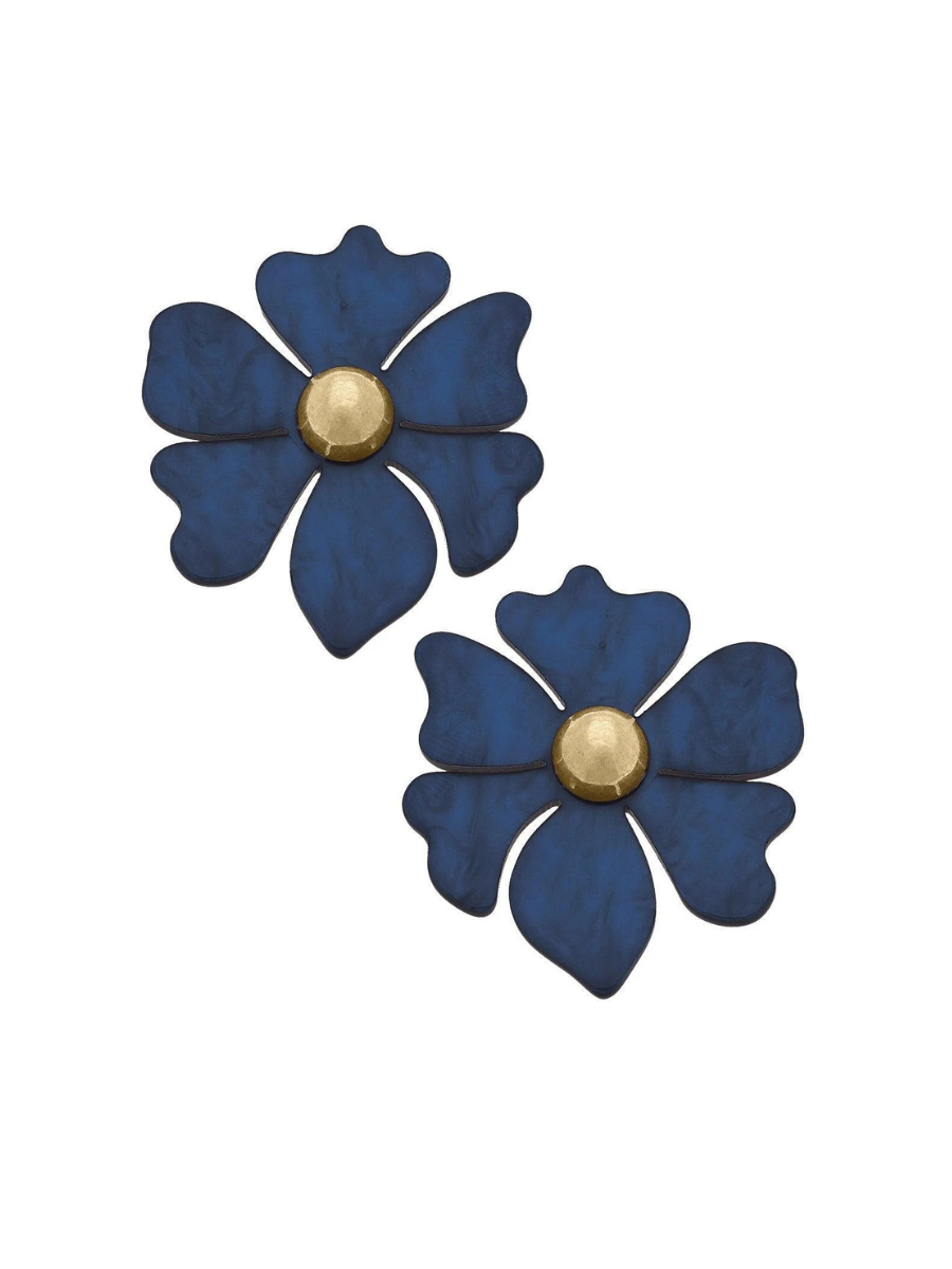 Canvas | Sophie Marbled Resin Flower Earrings - Navy