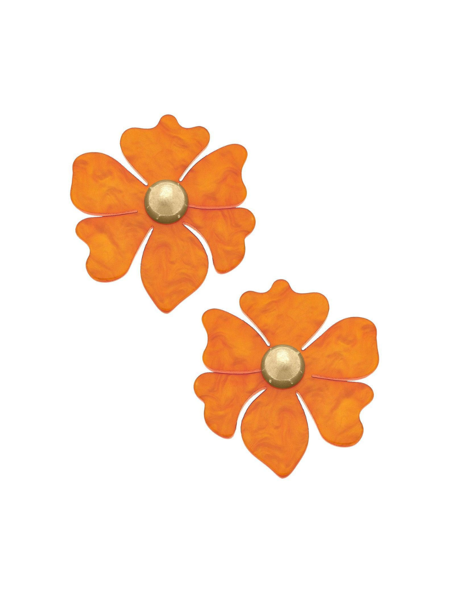 Canvas | Sophie Marbled Resin Flower Earrings - Burnt Orange