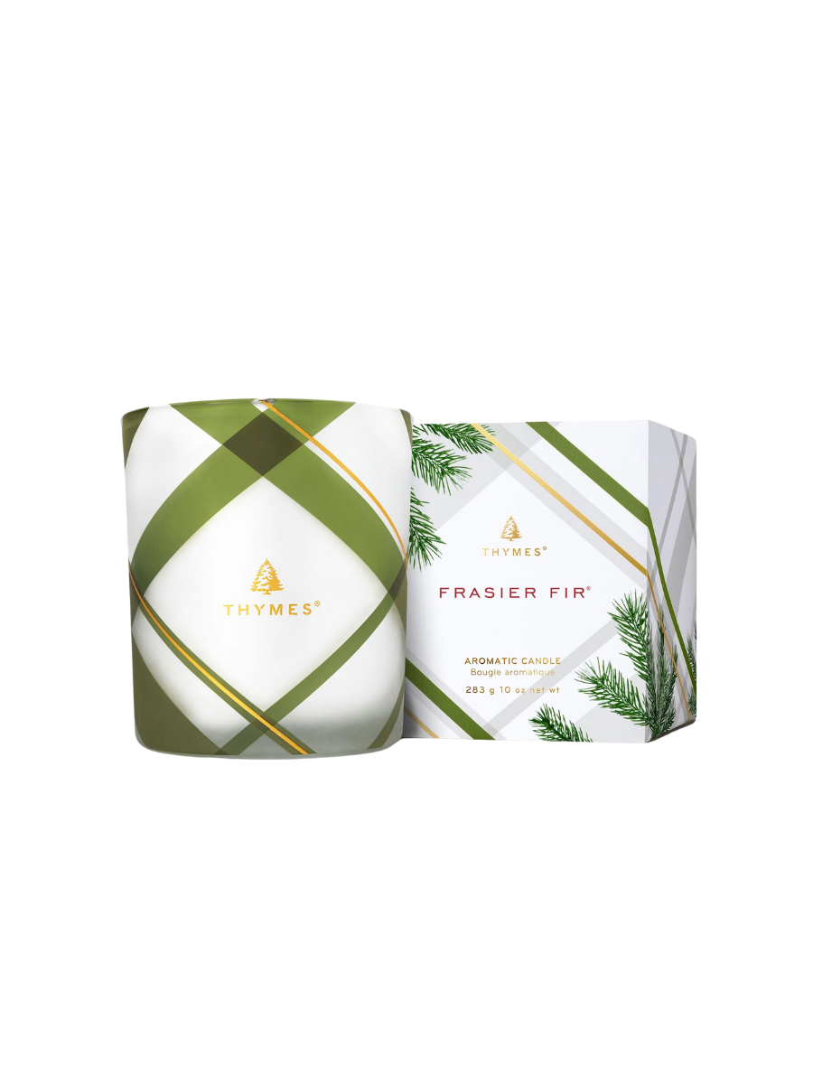 Thymes | Medium Frosted Plaid Candle - Frasier Fir