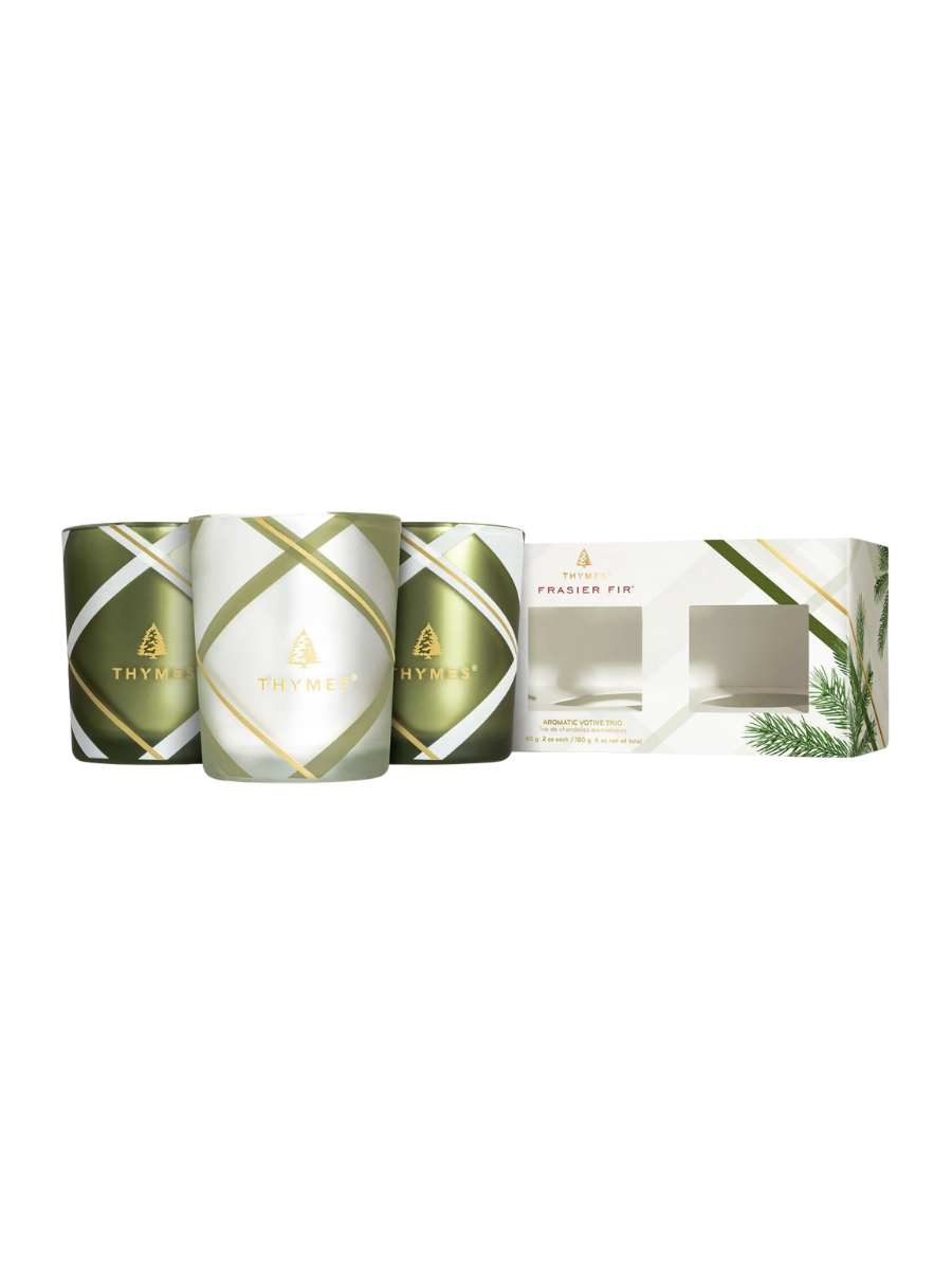 THYMES | Frosted Plaid Votive Trio Set - Frasier Fir
