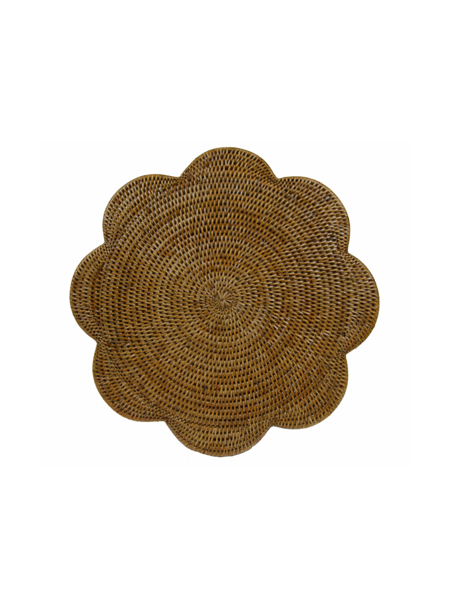 Caspari Rattan Scalloped Round Natural Placement Home Decor Jincy's
