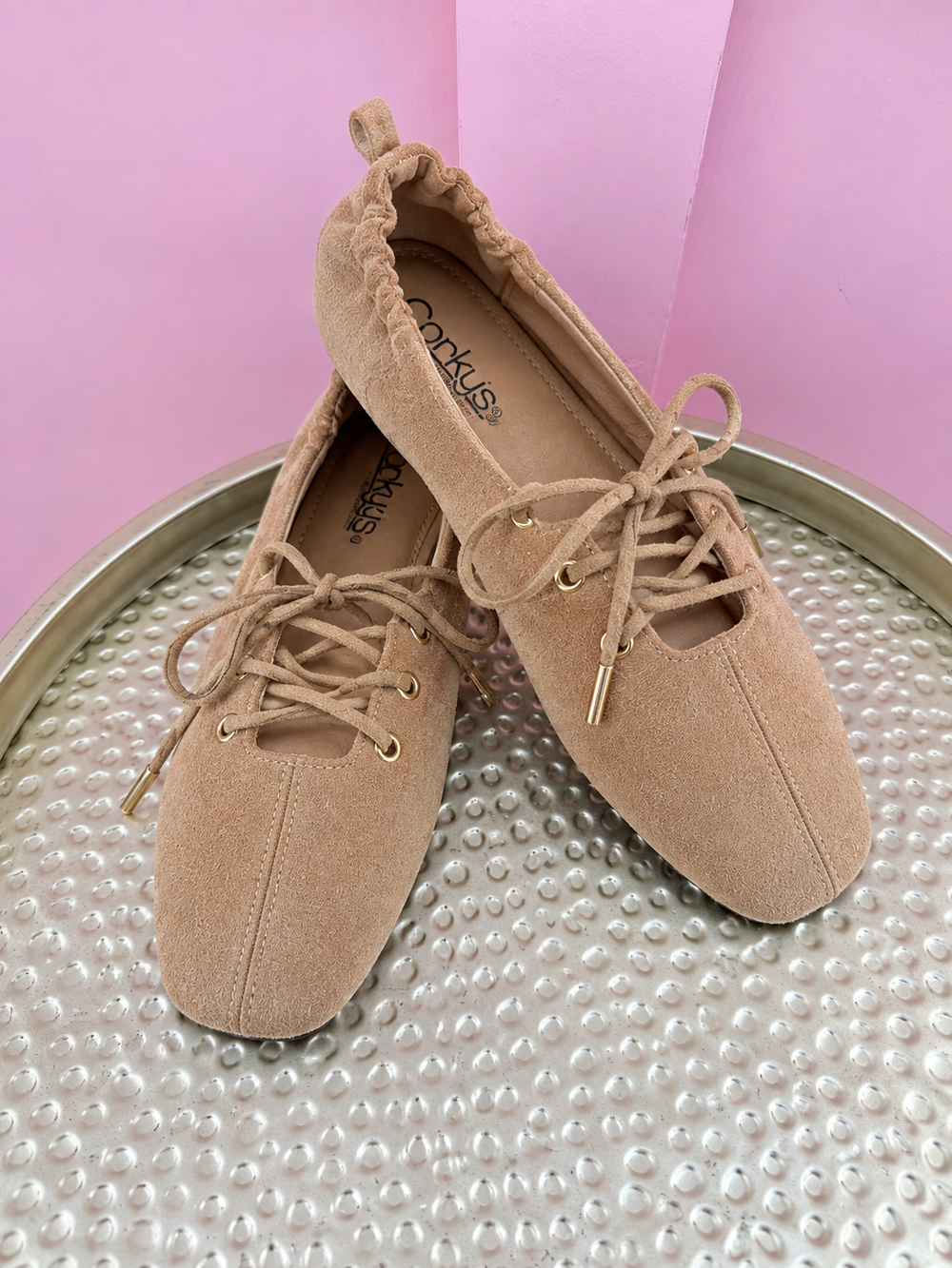 CORKYS | Tied Up Flat - Camel Faux Suede