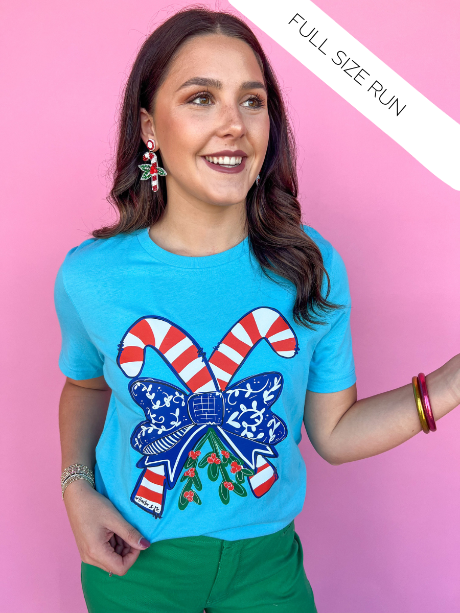 Blue Chinoiserie Candy Cane Tee