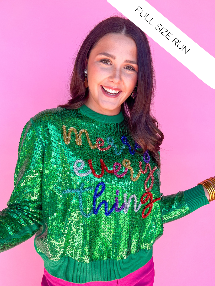 QUEEN OF SPARKLES | Green Sequin Merry Everything Sweater