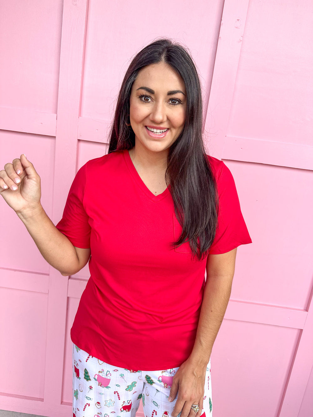 Highlands V-Neck Pocket Tee - True Red