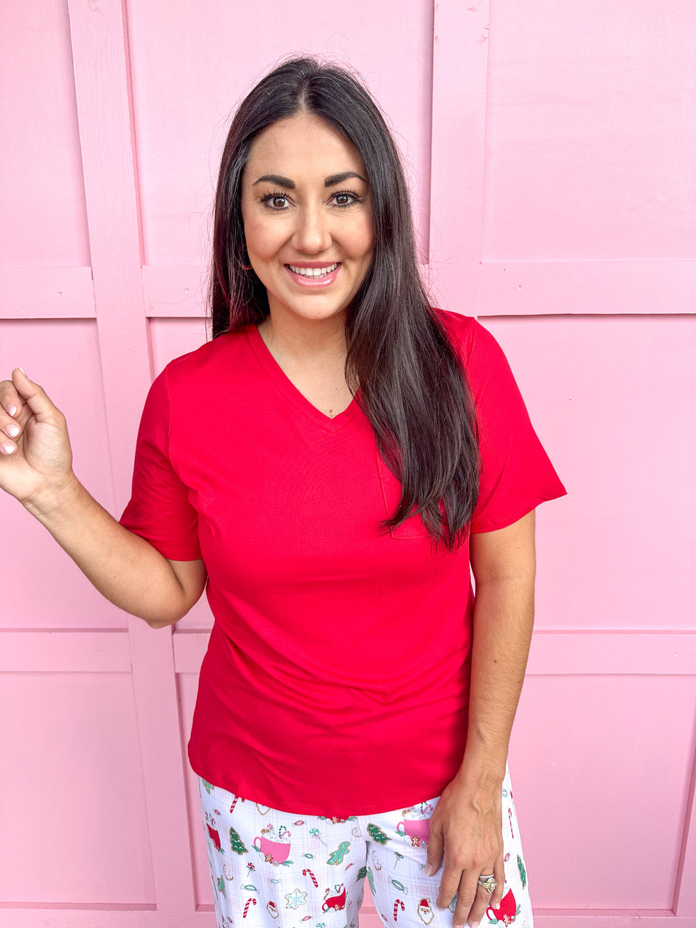 Highlands V-Neck Pocket Tee - True Red