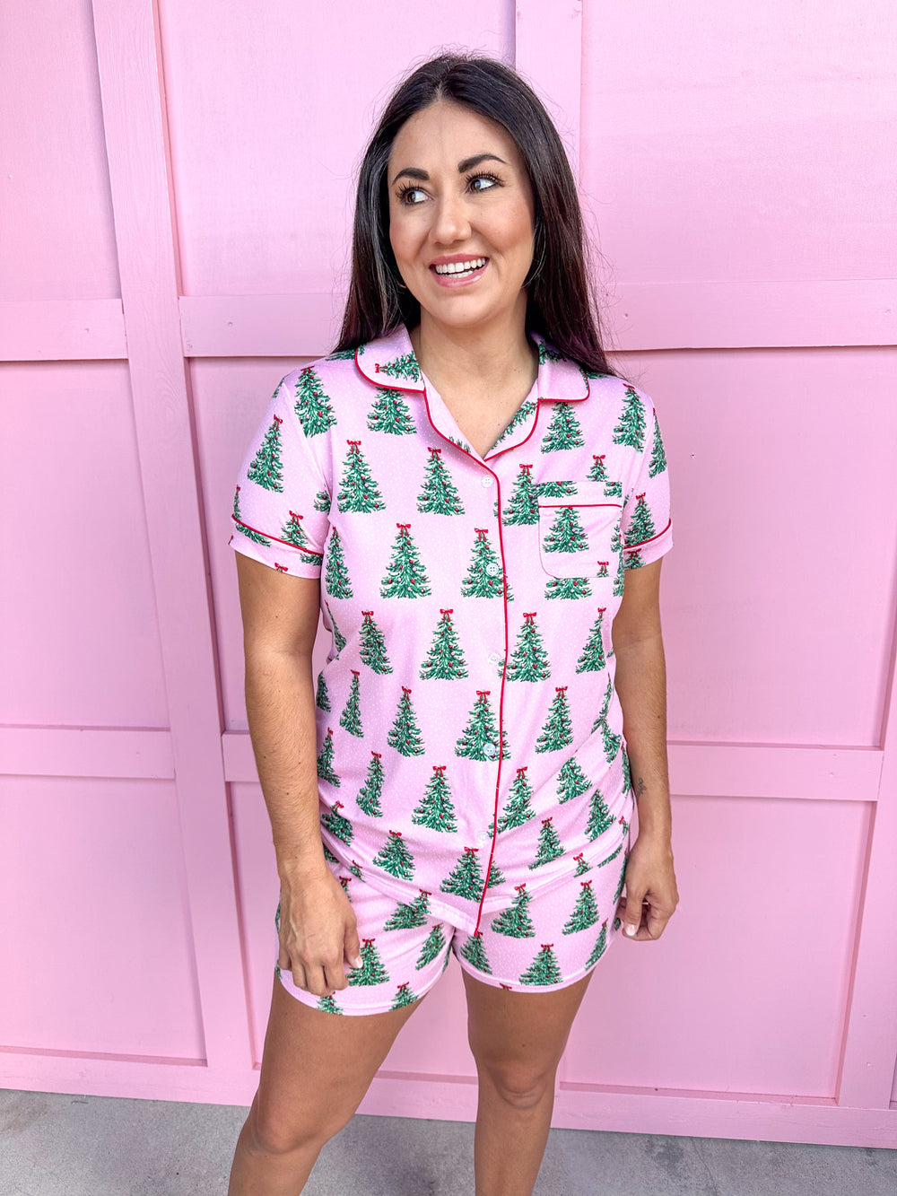 Noelle Tree S/S Button Up Sleep Shirt