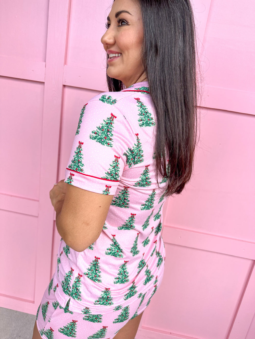 Noelle Tree S/S Button Up Sleep Shirt