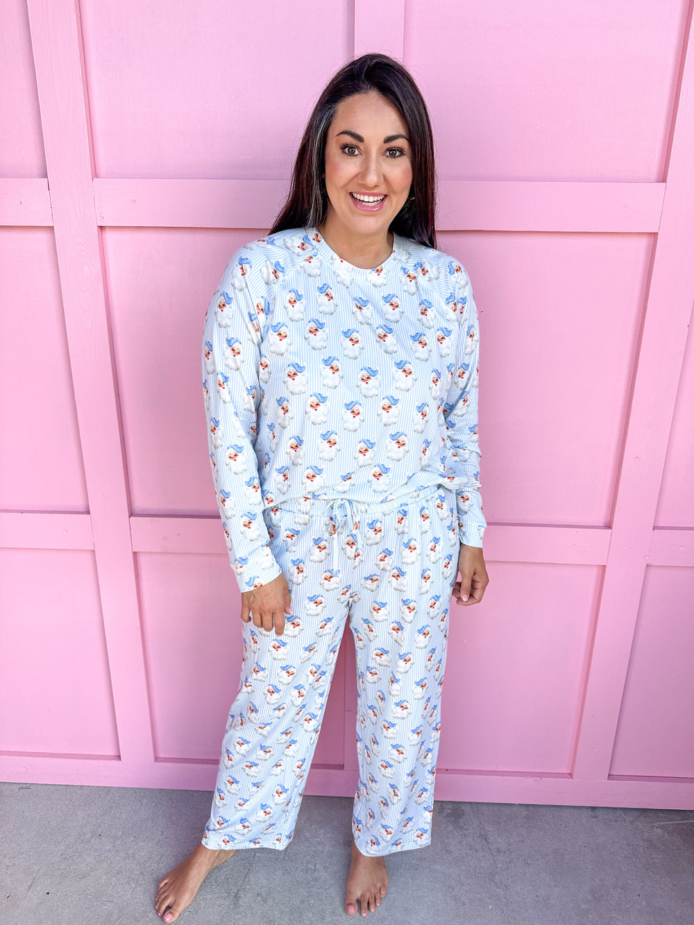 Mary Square | Annie L/S Pajama Set - Santa Baby - Blue