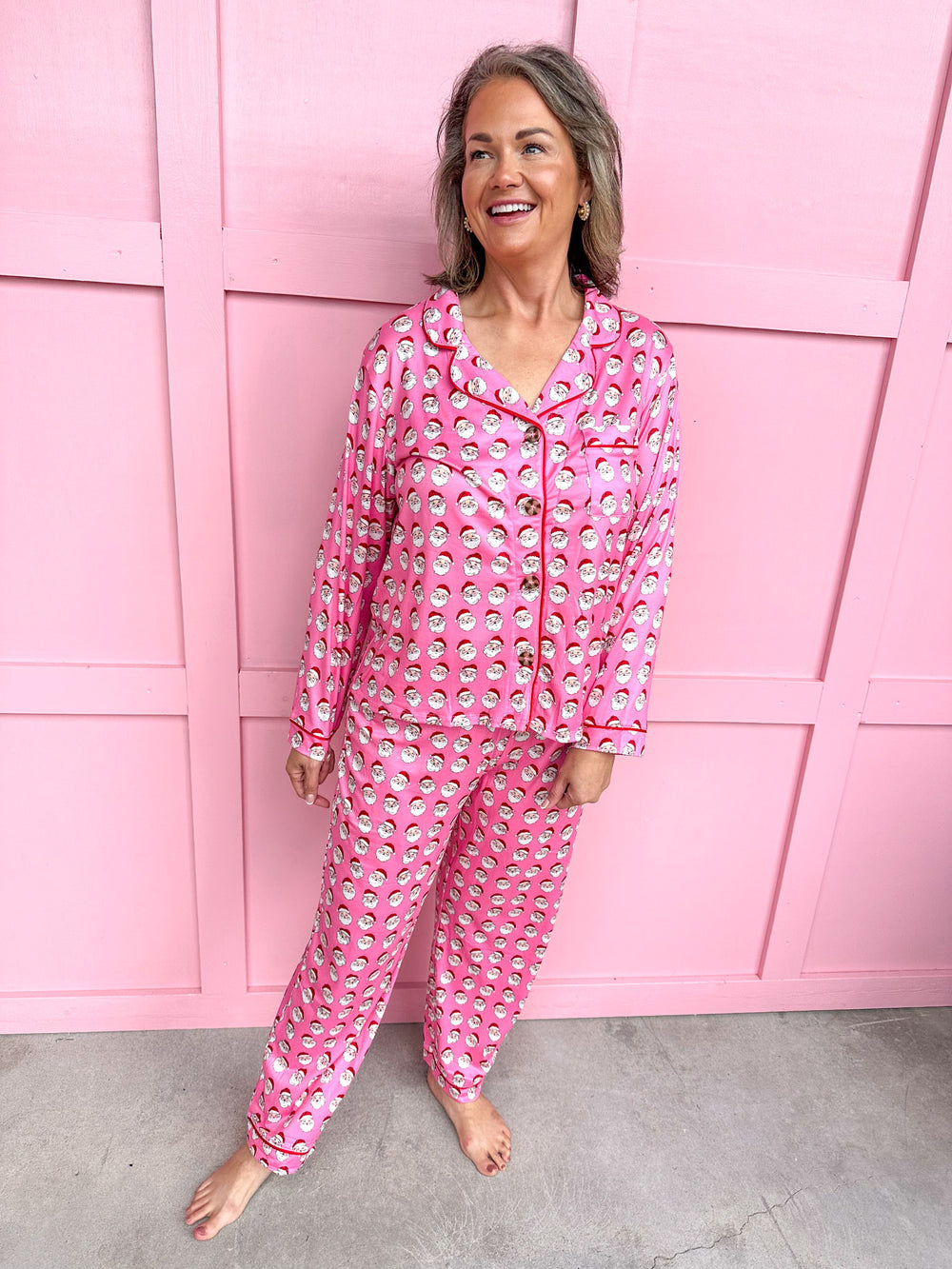 Jolly Santa L/S Pajama Set - Pink