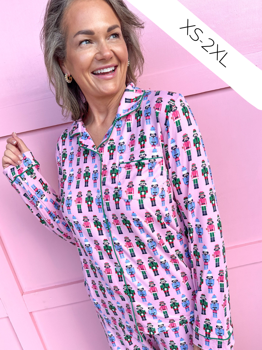 Nutcracker March L/S Button Up Sleep Shirt - Pink