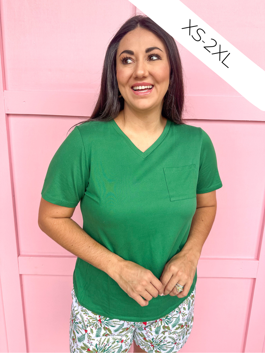 Highlands V-Neck Pocket Tee - Jolly Green