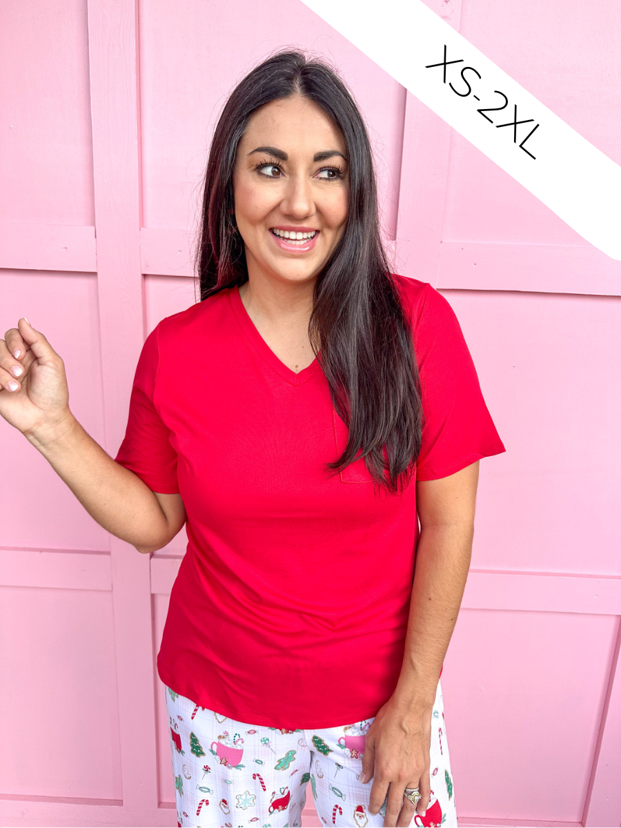 Highlands V-Neck Pocket Tee - True Red